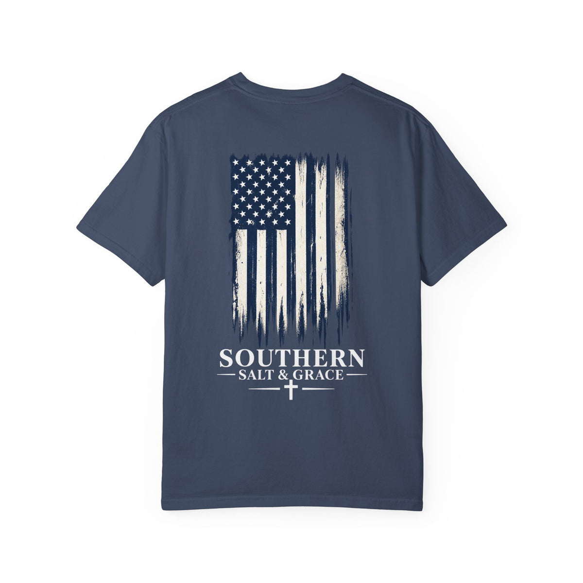 T-Shirt — 'Southern Salt & Grace' Distressed Flag Chest & Back Print