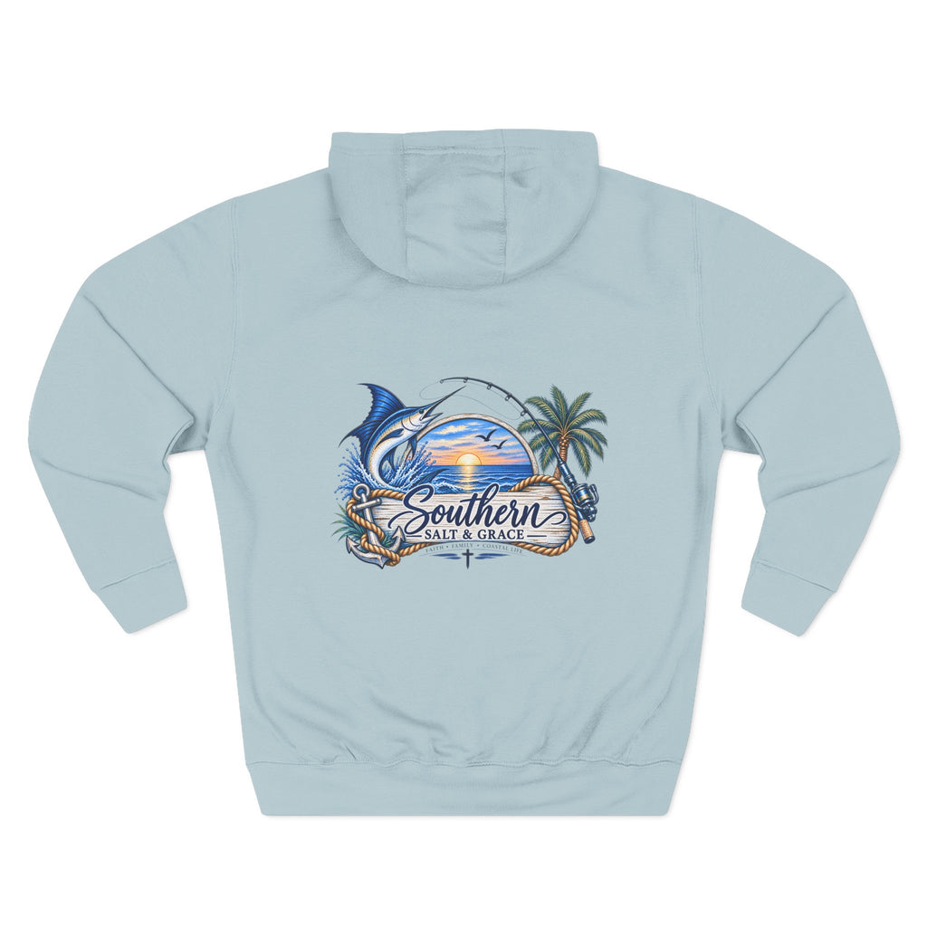 Southern Salt & Grace Hoodie — Coastal Fishing Graphic Fleece Pullover