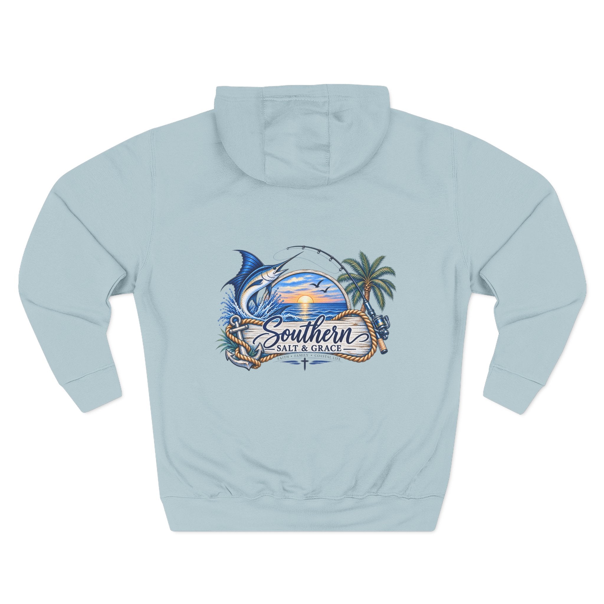 Southern Salt & Grace Hoodie — Coastal Fishing Graphic Fleece Pullover