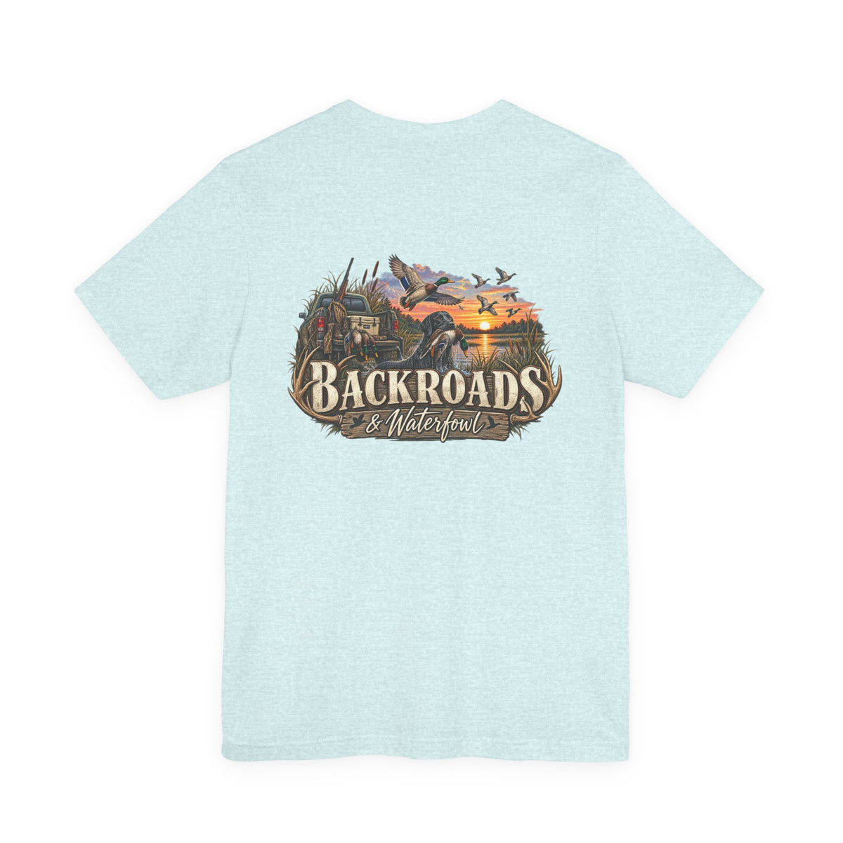 Backroads & Waterfowl Tee — Outdoor Hunting Duck Sunset Graphic T-Shirt
