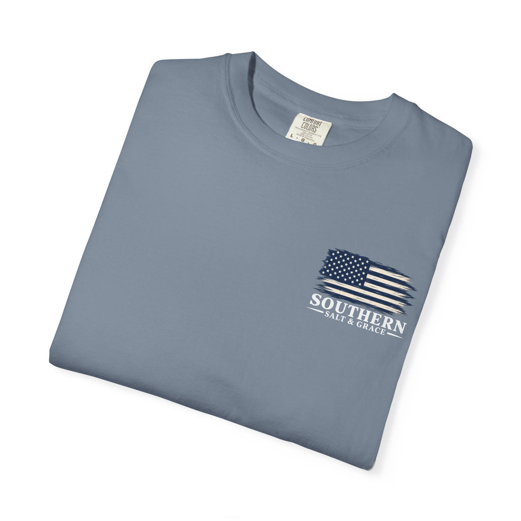 T-Shirt — 'Southern Salt & Grace' Distressed Flag Chest & Back Print
