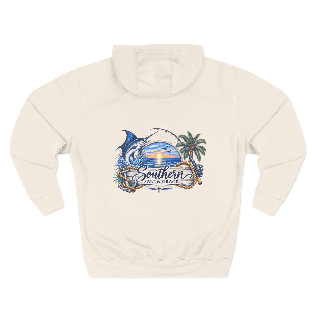 Southern Salt & Grace Hoodie — Coastal Fishing Graphic Fleece Pullover