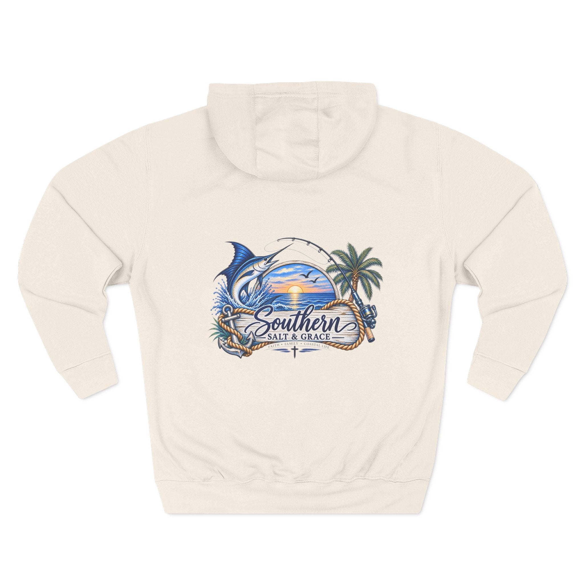 Southern Salt & Grace Hoodie — Coastal Fishing Graphic Fleece Pullover
