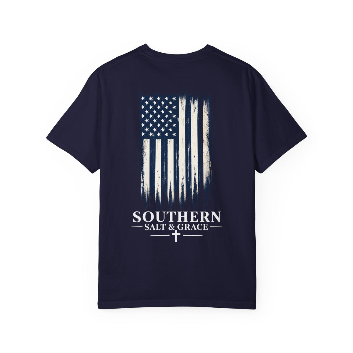 T-Shirt — 'Southern Salt & Grace' Distressed Flag Chest & Back Print